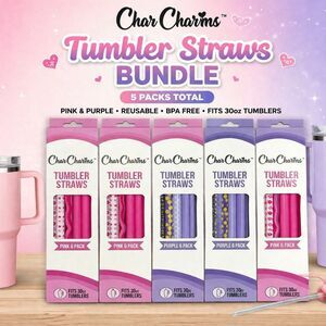 Char Charms Tumbler Straws Bundle 5 Packs Pink Purple Reusable BPA Free 30oz NEW